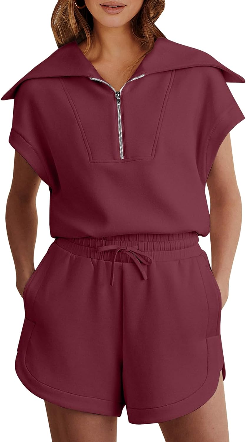 Women's two-piece summer half-zip short suit sportswear