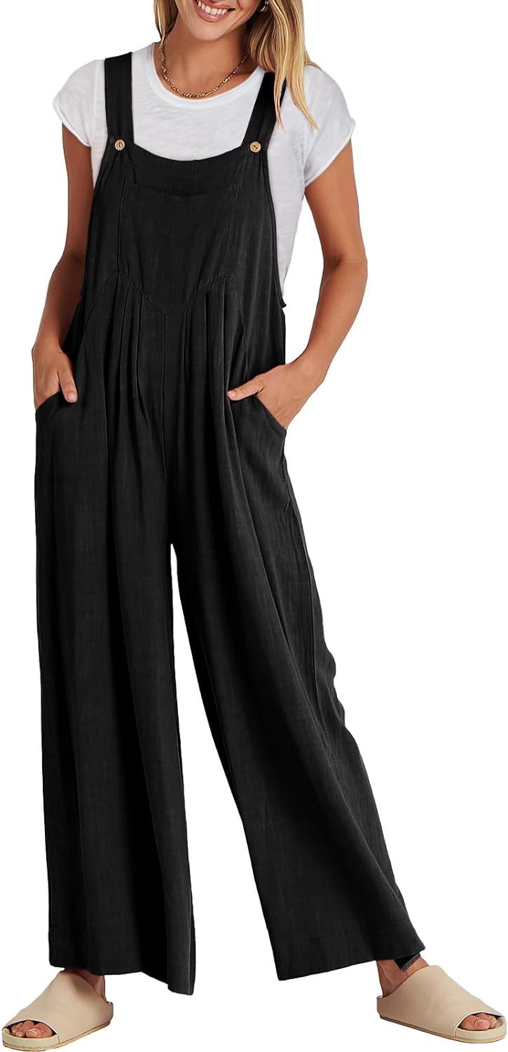 Women's Jumpsuit Wide Leg Casual Summer Outfit Linen Jumpsuit Sleeveless Suspender