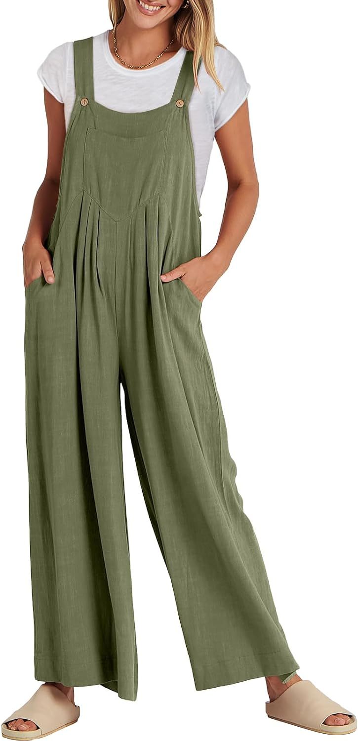 Women's Jumpsuit Wide Leg Casual Summer Outfit Linen Jumpsuit Sleeveless Suspender