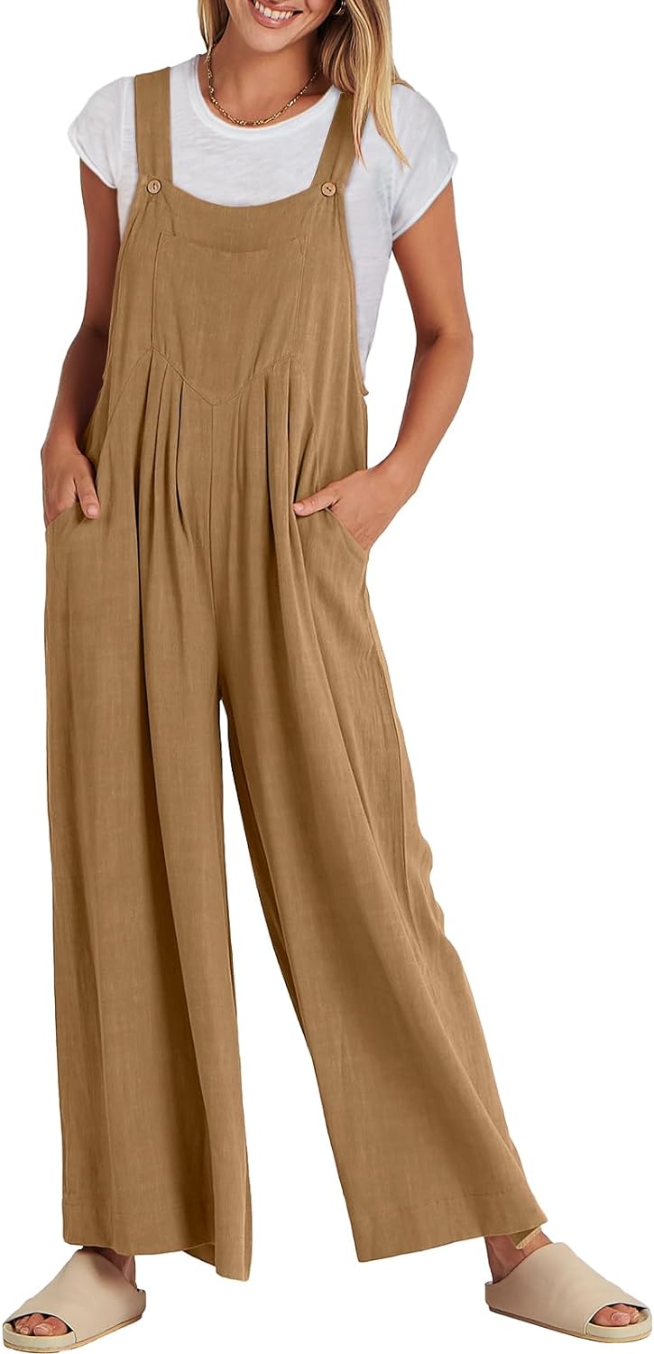 Women's Jumpsuit Wide Leg Casual Summer Outfit Linen Jumpsuit Sleeveless Suspender