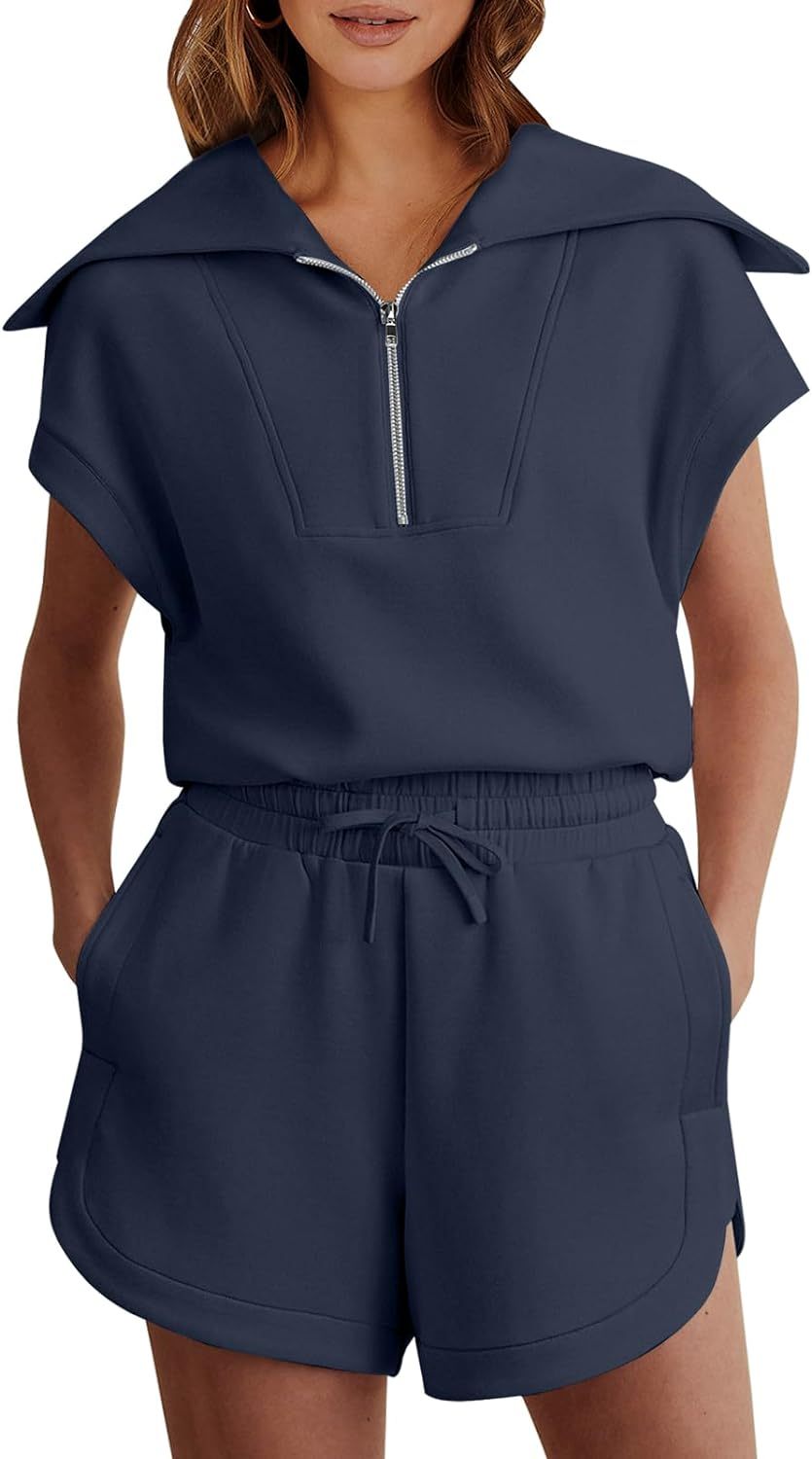 Women's two-piece summer half-zip short suit sportswear
