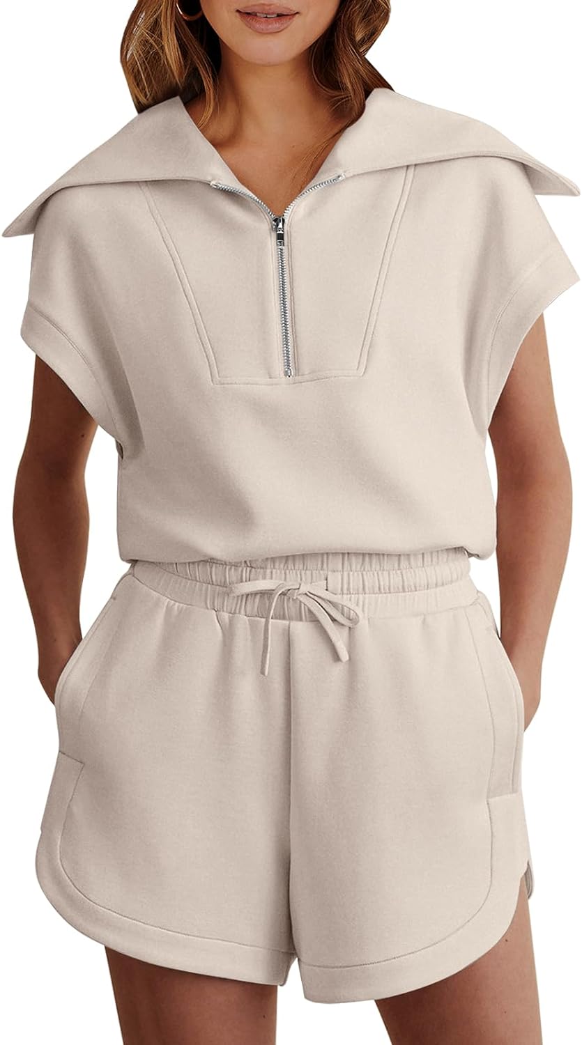 Women's two-piece summer half-zip short suit sportswear