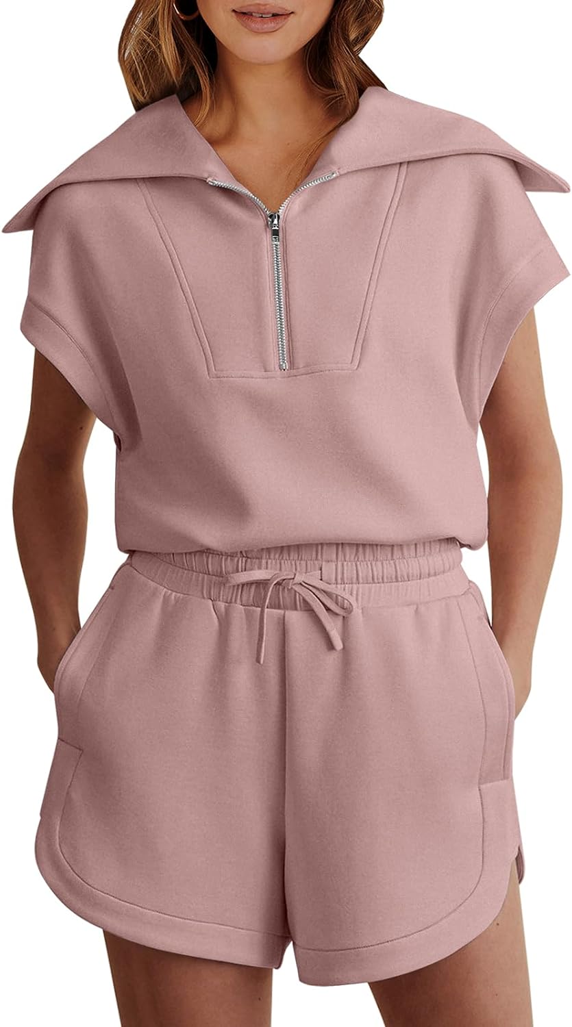 Women's two-piece summer half-zip short suit sportswear