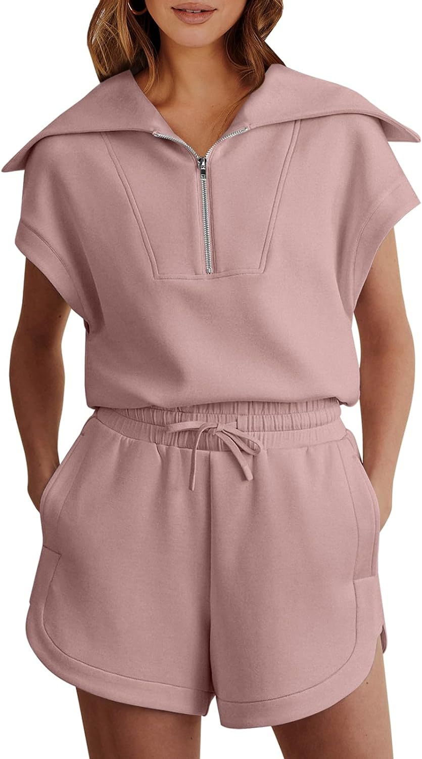 Women's two-piece summer half-zip short suit sportswear