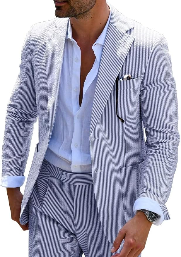 Seersucker Striped Men's Fall Blazer