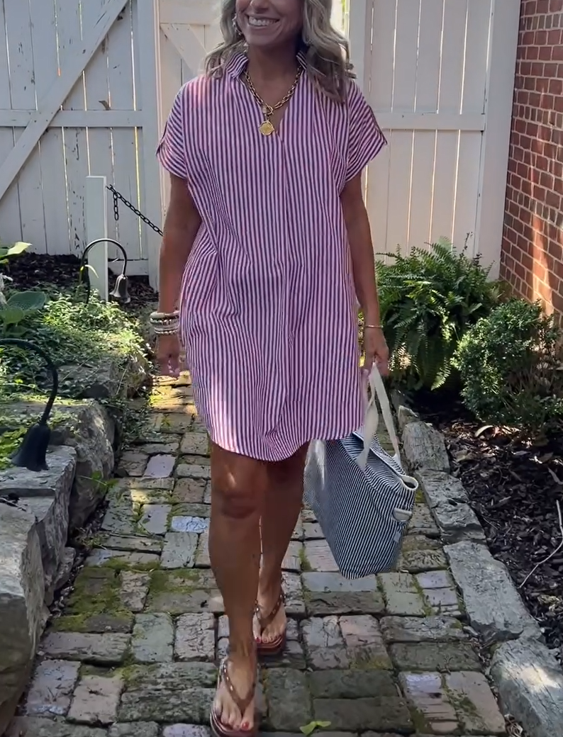 NEW🔥Women's Striped Short Sleeve Shirt Dress