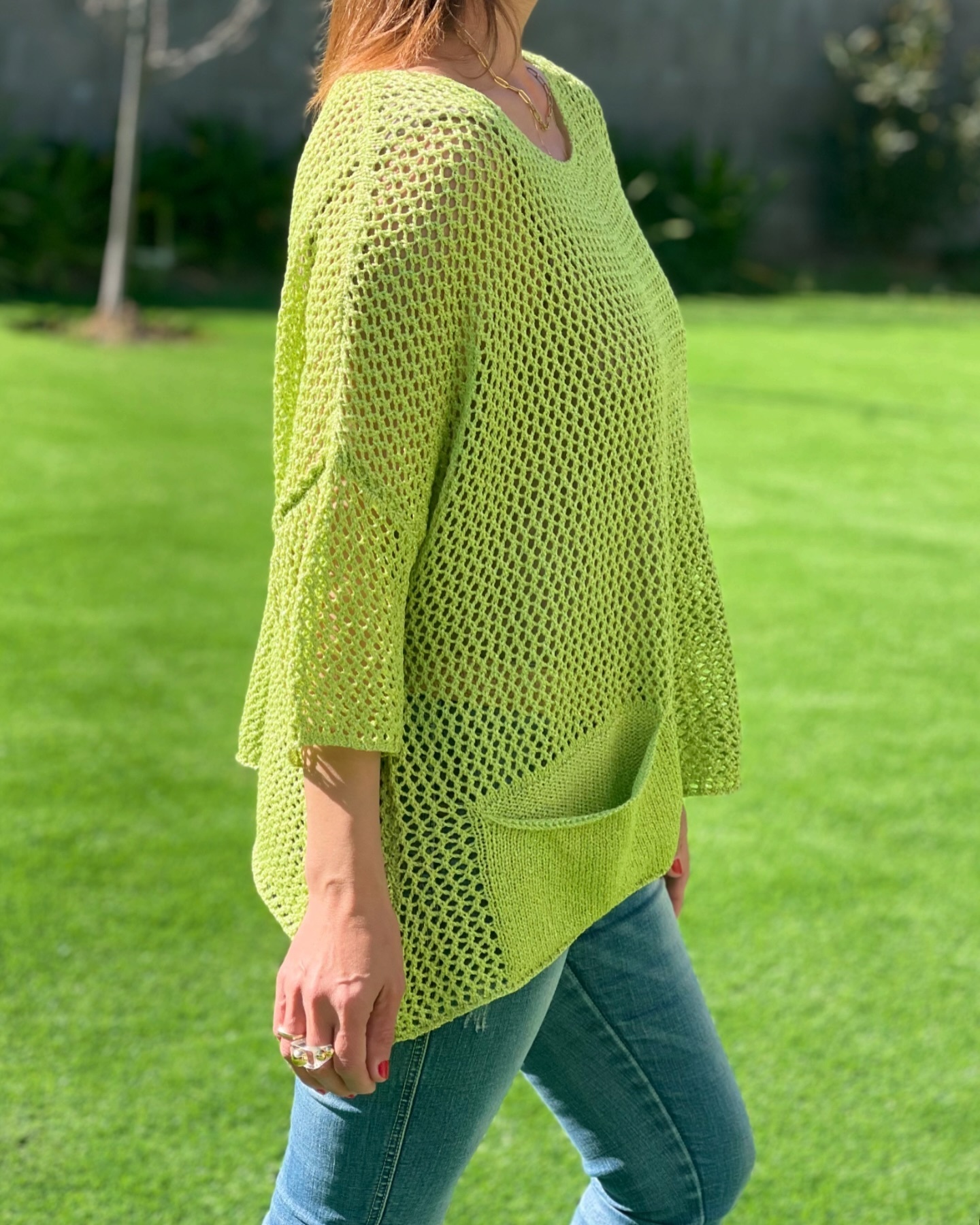 Women's three-quarter sleeve hollow pocket blouse