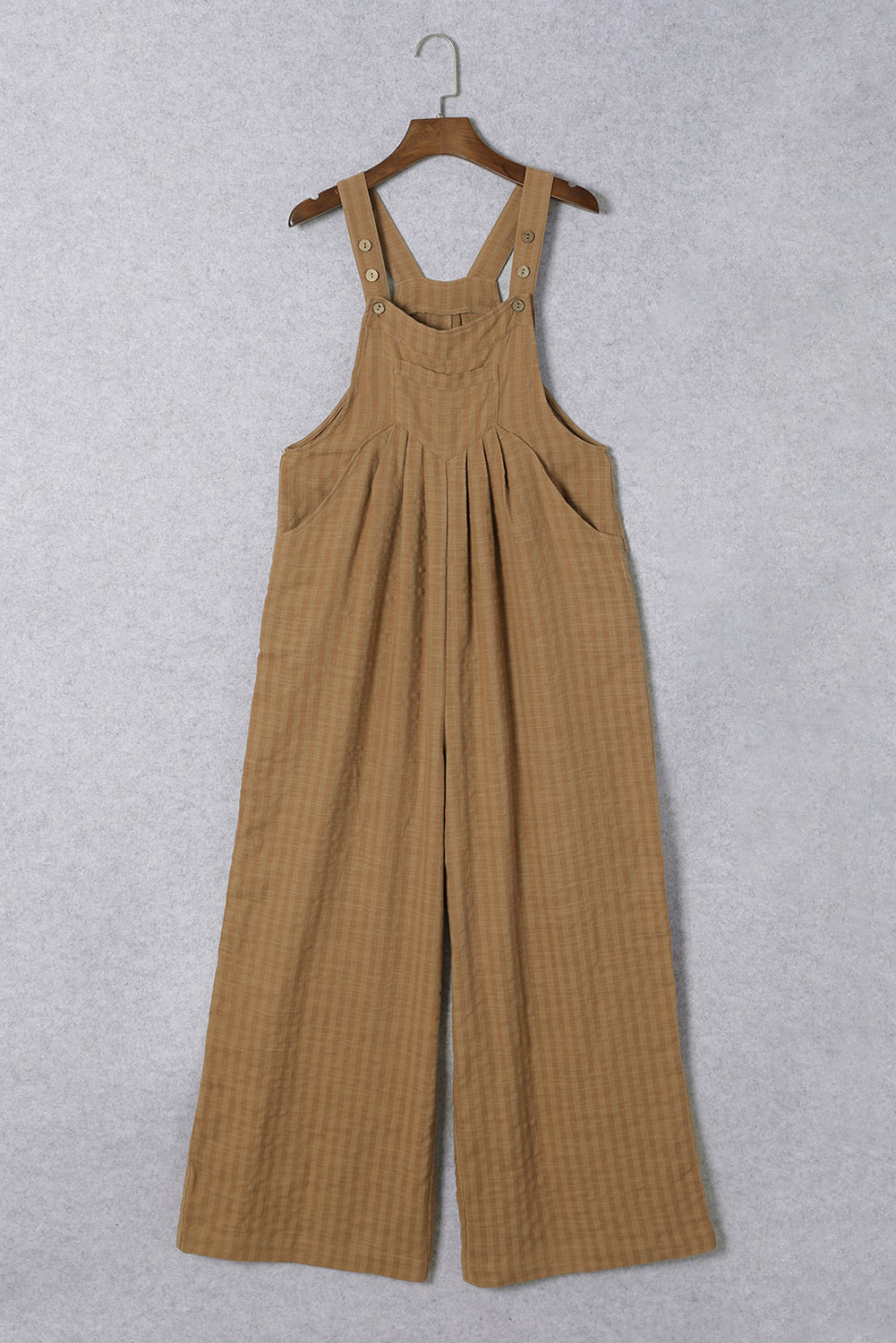 Brown/Coffee Striped Pleated Wide Leg Pocketed Jumpsuit