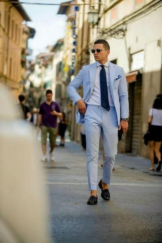 Seersucker Striped Men's Fall Blazer