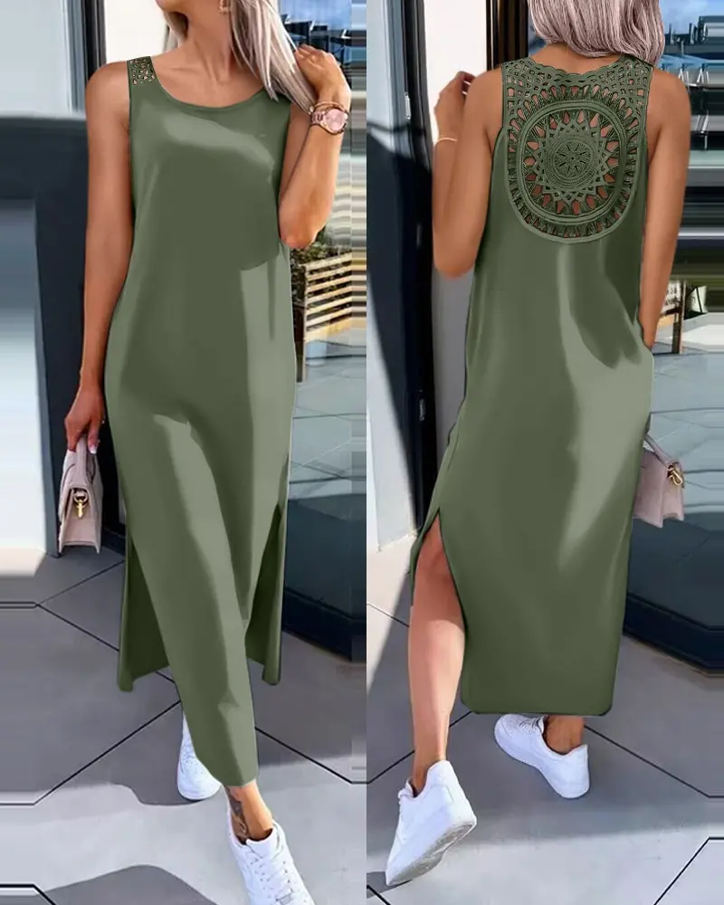 Summer Lace sleeveless side slit dress