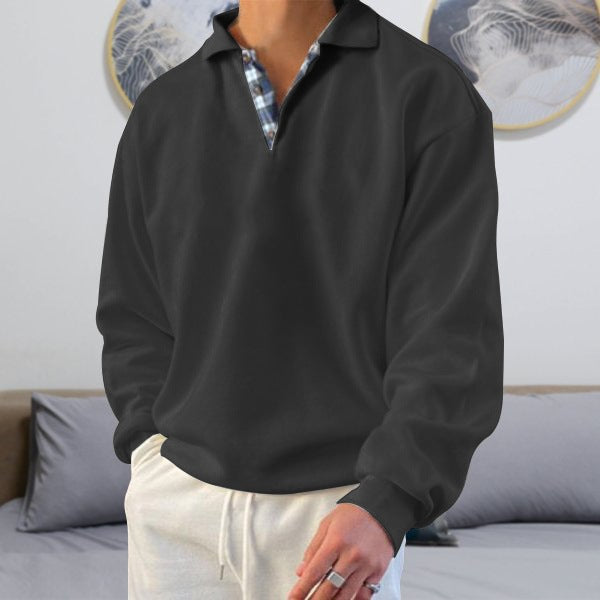Men's Long Sleeve V-Neck Lapel Casual Pullover