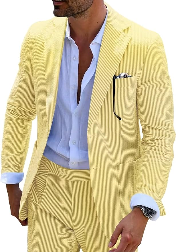 Seersucker Striped Men's Fall Blazer
