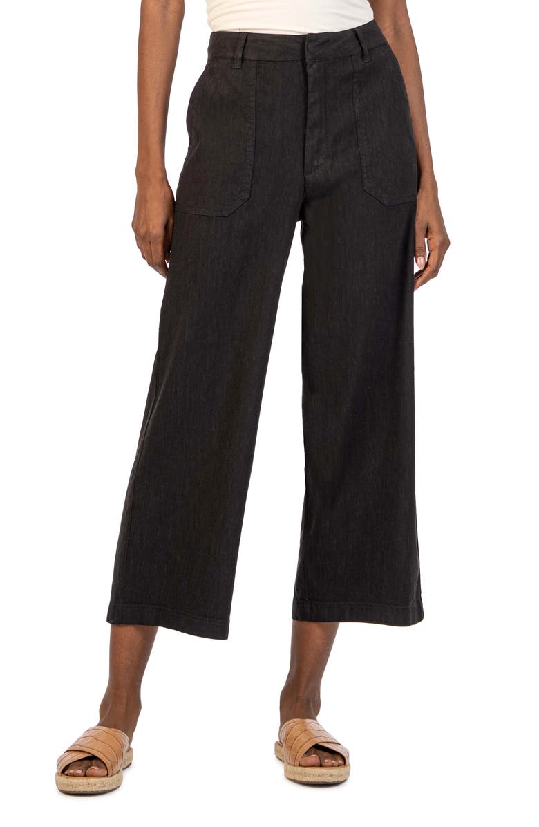 THigh Waist Crop Wide Leg Linen Blend Pants