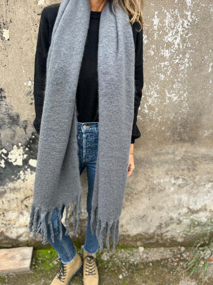 Solid color faux cashmere scarf with tassels