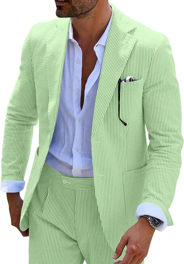 Seersucker Striped Men's Fall Blazer