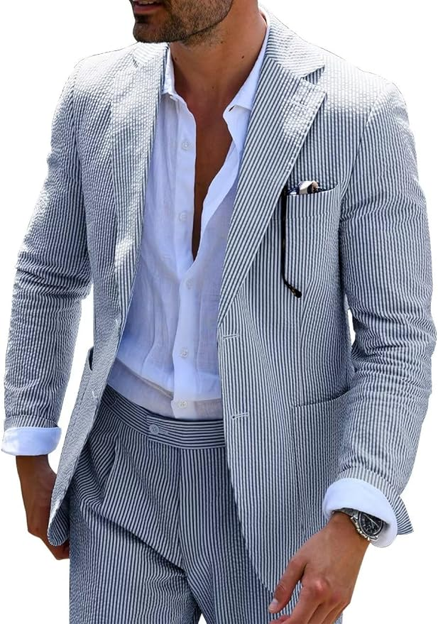Seersucker Striped Men's Fall Blazer