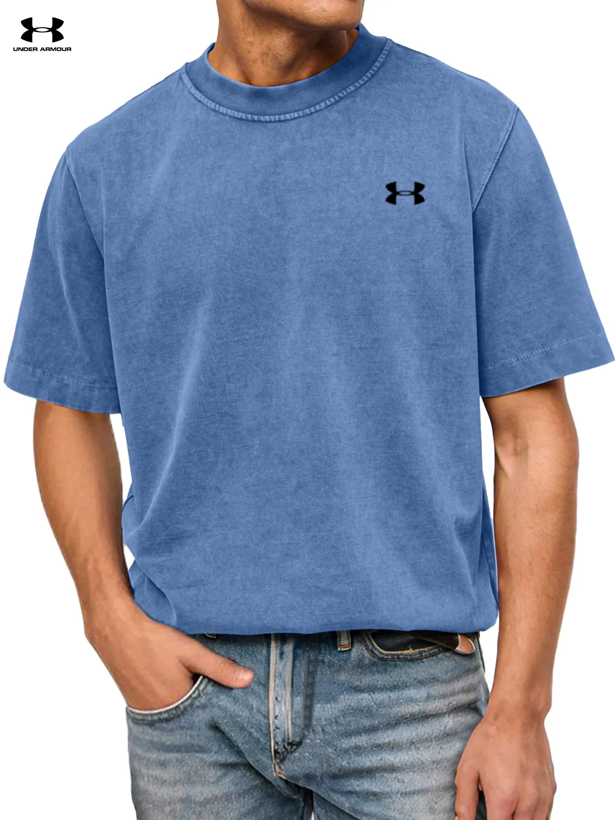 Men's Casual Retro Pure Cotton Washed Small Label Short-sleeved Round Neck T-shirt