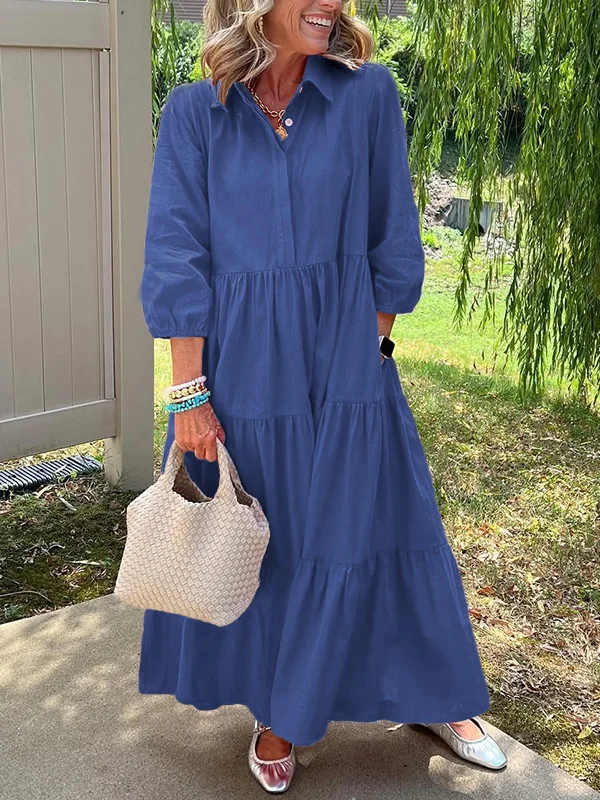 Women's spring and summer cotton and linen shirt dress