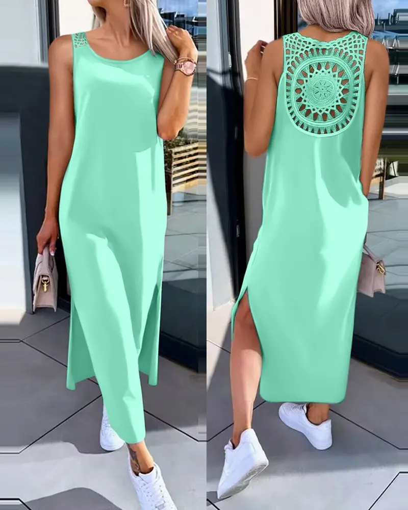 Summer Lace sleeveless side slit dress