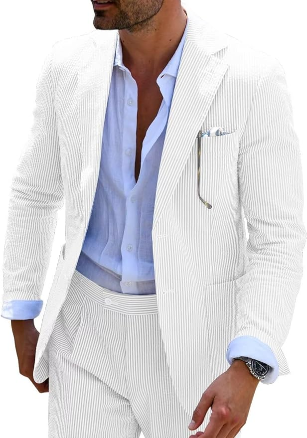 Seersucker Striped Men's Fall Blazer