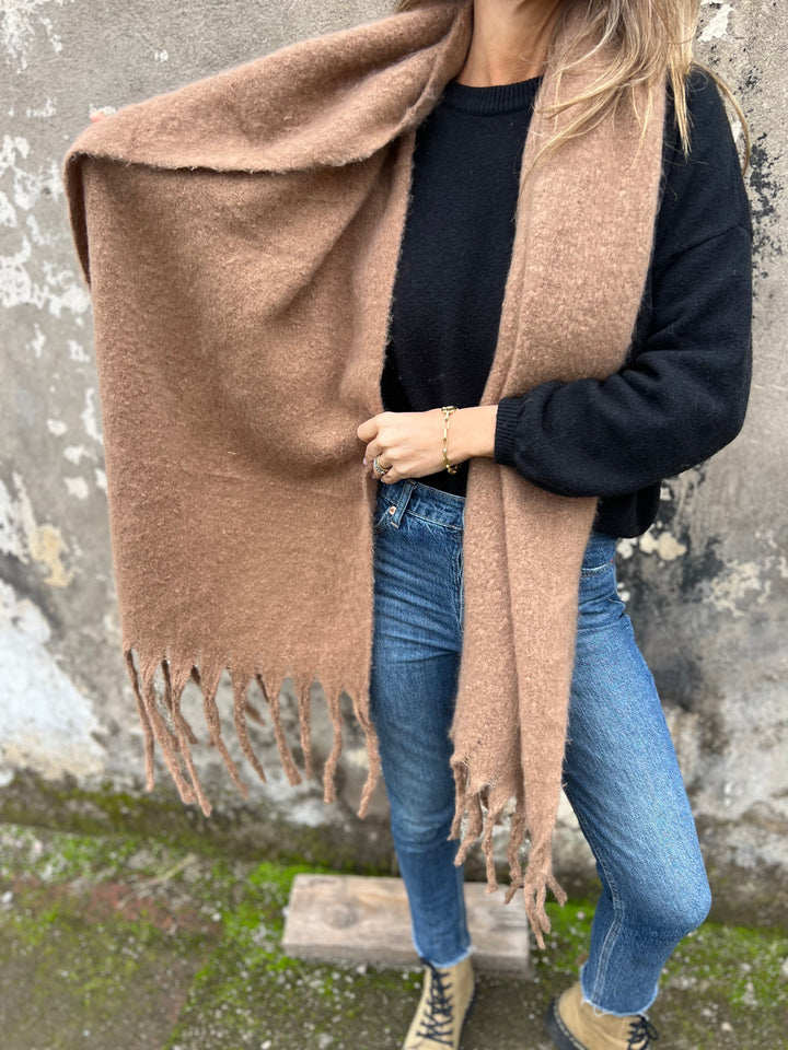 Solid color faux cashmere scarf with tassels