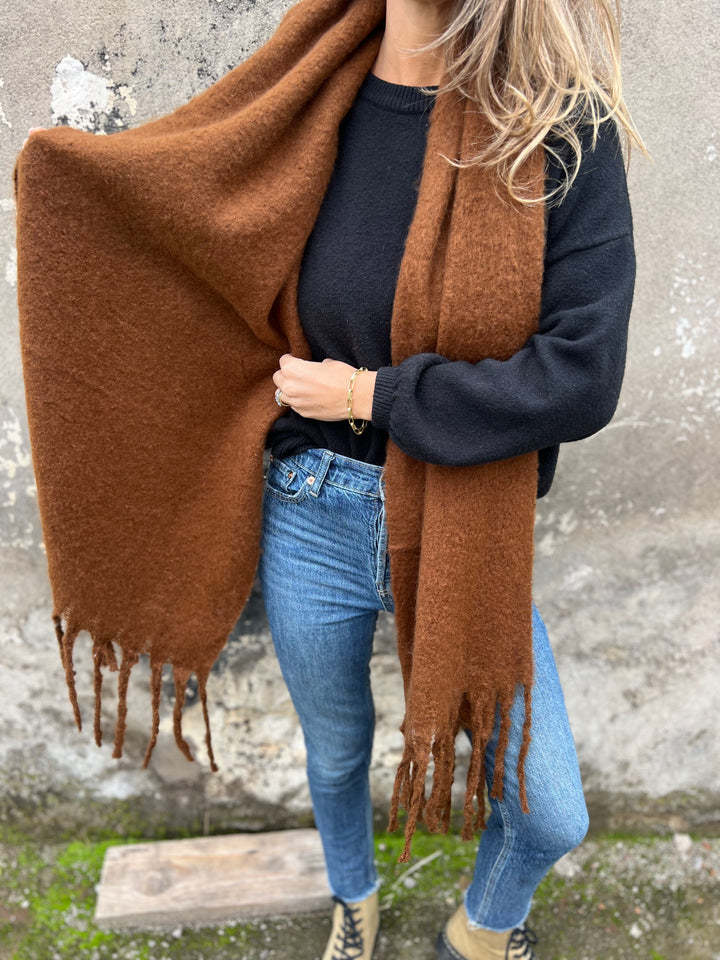 Solid color faux cashmere scarf with tassels