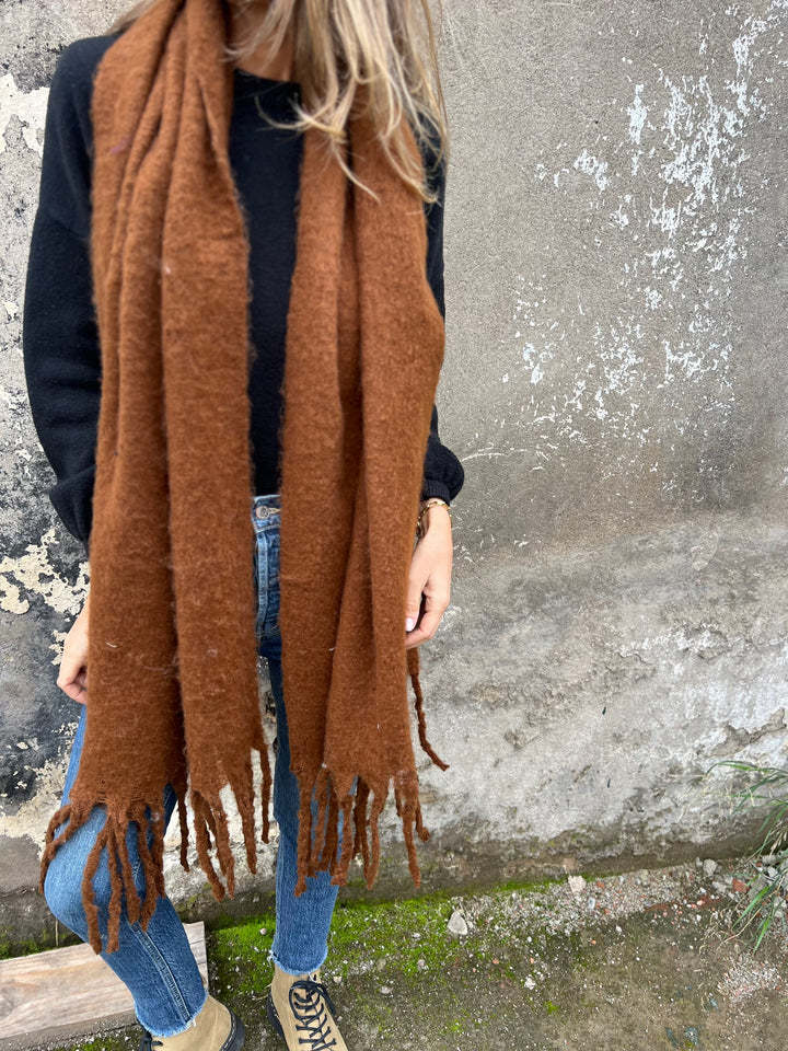Solid color faux cashmere scarf with tassels
