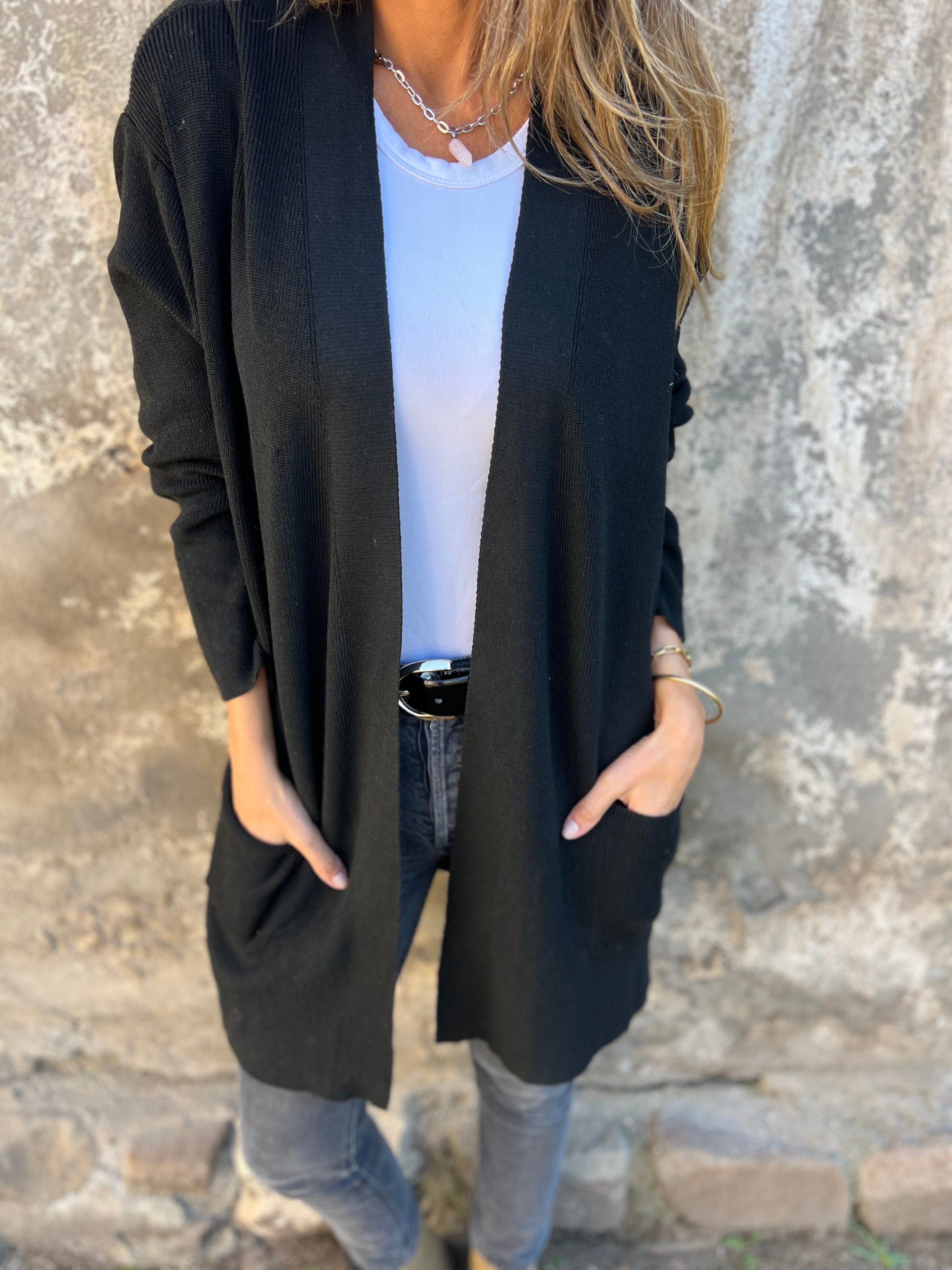 New Fall Solid Color Ribbed Pocket Knit Cardigan