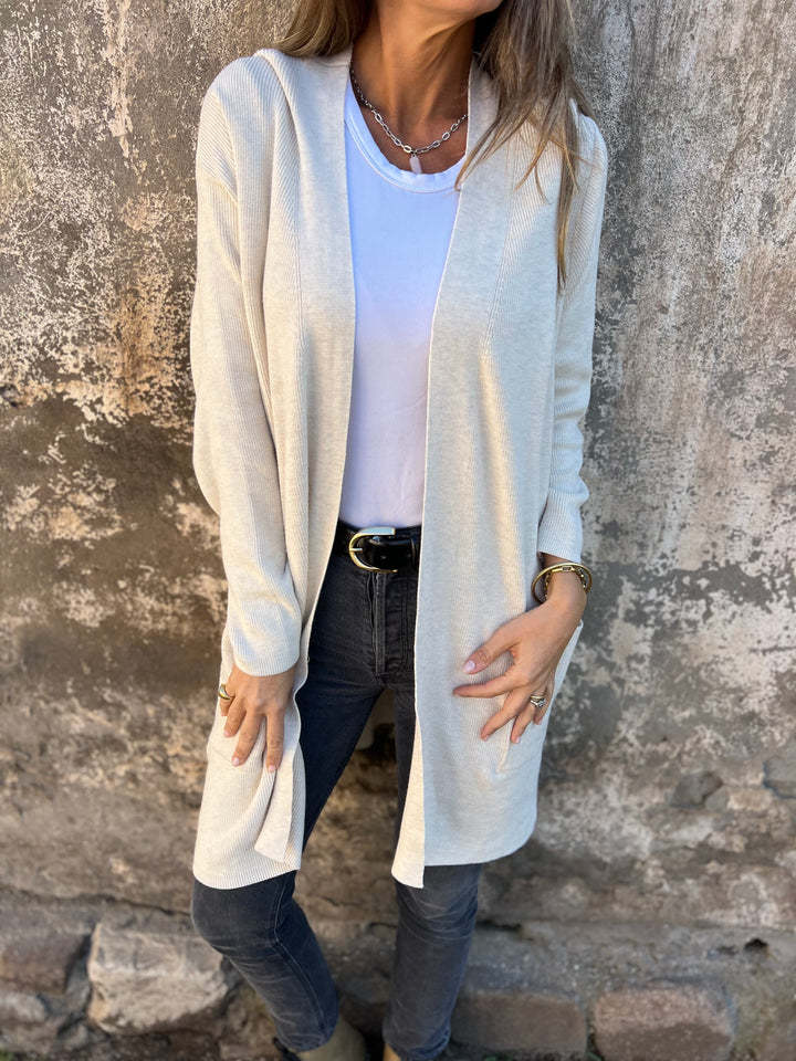 New Fall Solid Color Ribbed Pocket Knit Cardigan