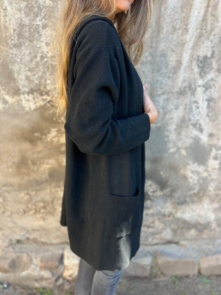 New Fall Solid Color Ribbed Pocket Knit Cardigan