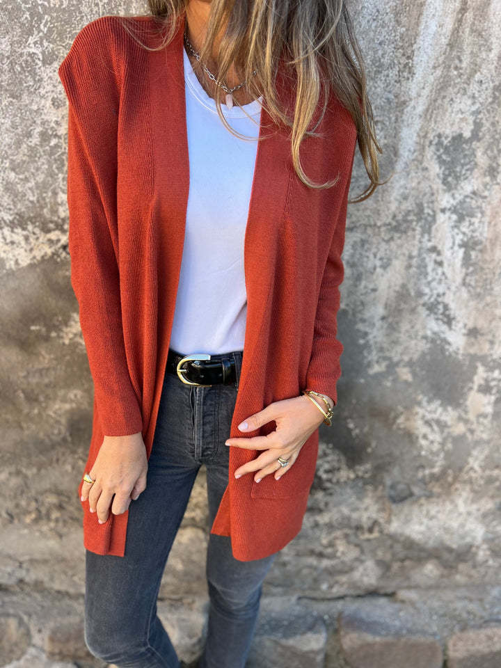 New Fall Solid Color Ribbed Pocket Knit Cardigan