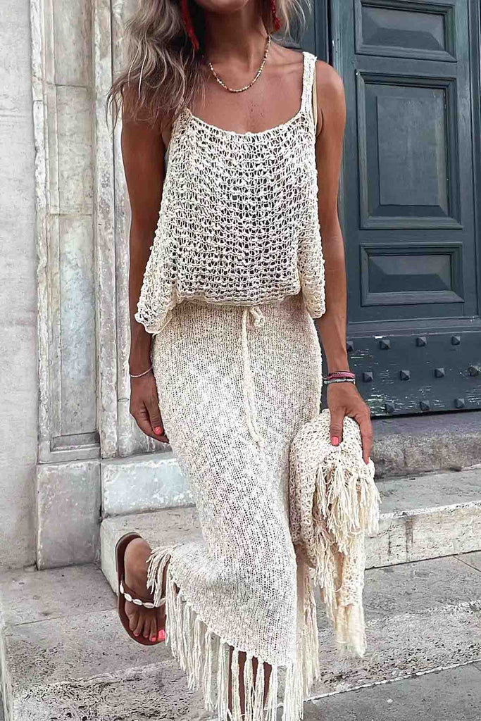 2024 Cutout Cami Tassel Midi Skirt Set