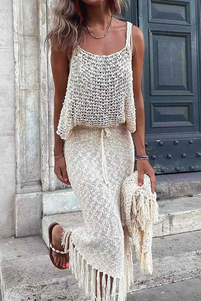 2024 Cutout Cami Tassel Midi Skirt Set