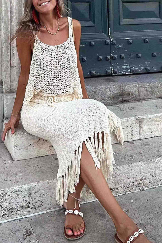 2024 Cutout Cami Tassel Midi Skirt Set