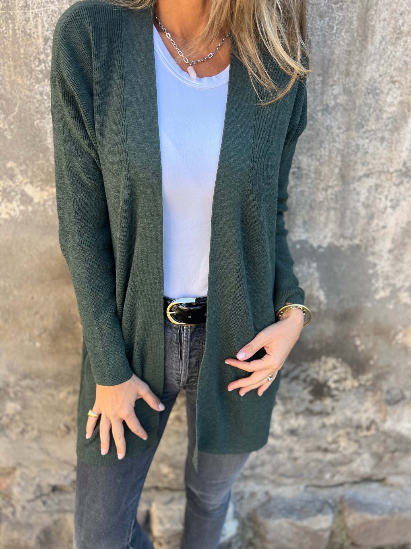 New Fall Solid Color Ribbed Pocket Knit Cardigan