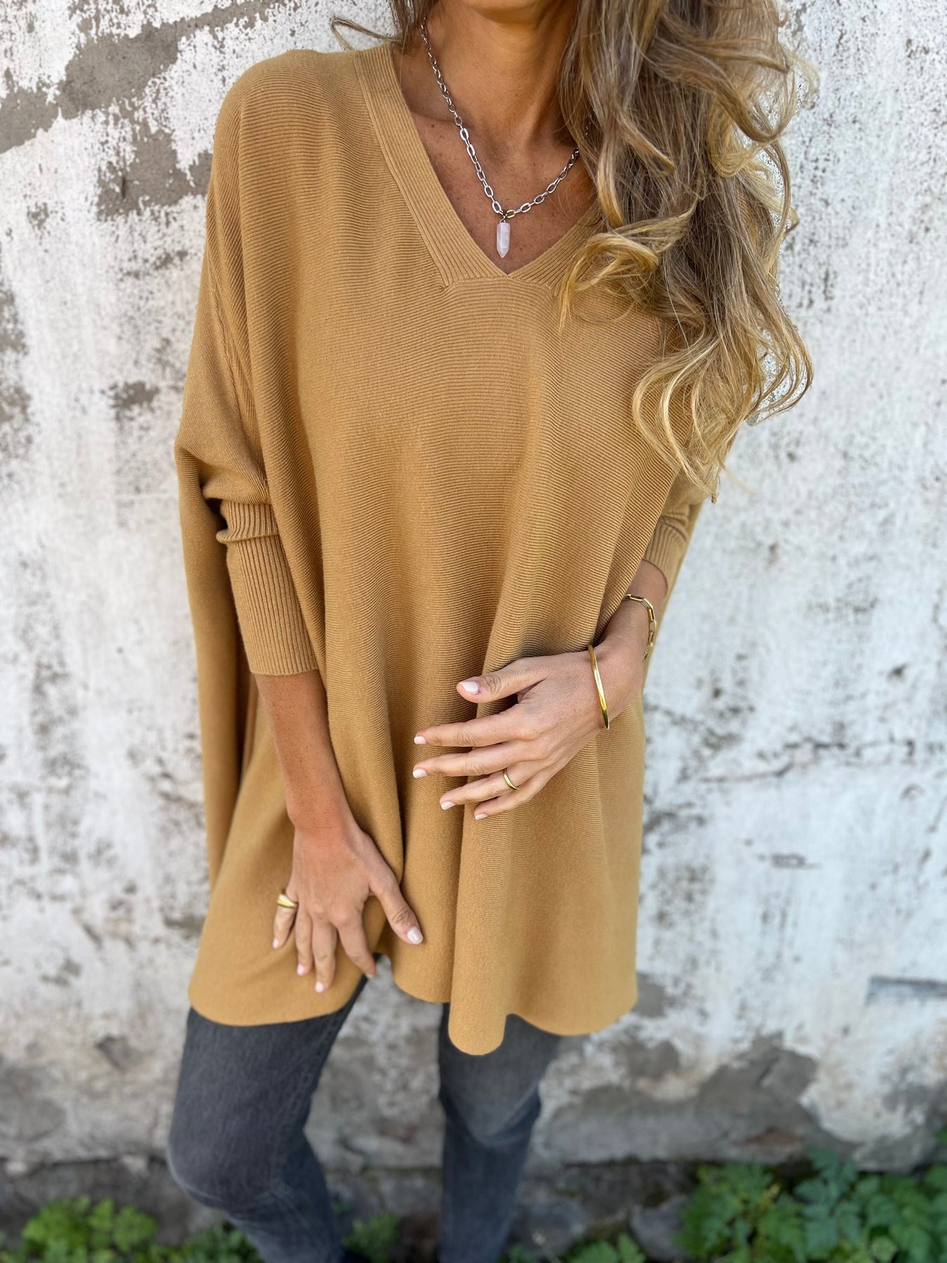 Women's Cashmere Knitted Loose Bat Top
