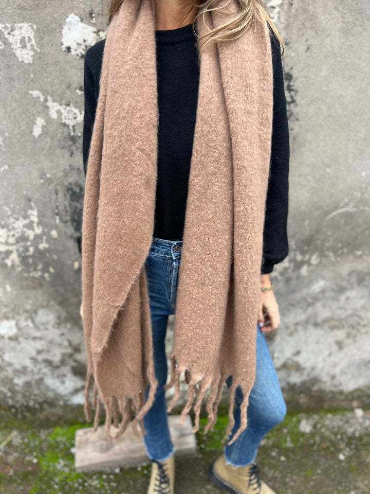 Solid color faux cashmere scarf with tassels