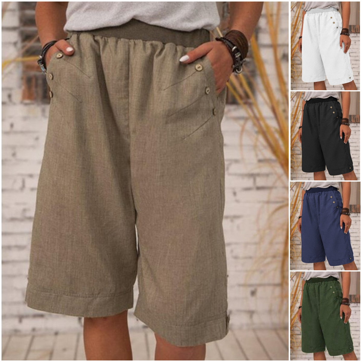 🌿 Women's Linen Wide-Leg Shorts