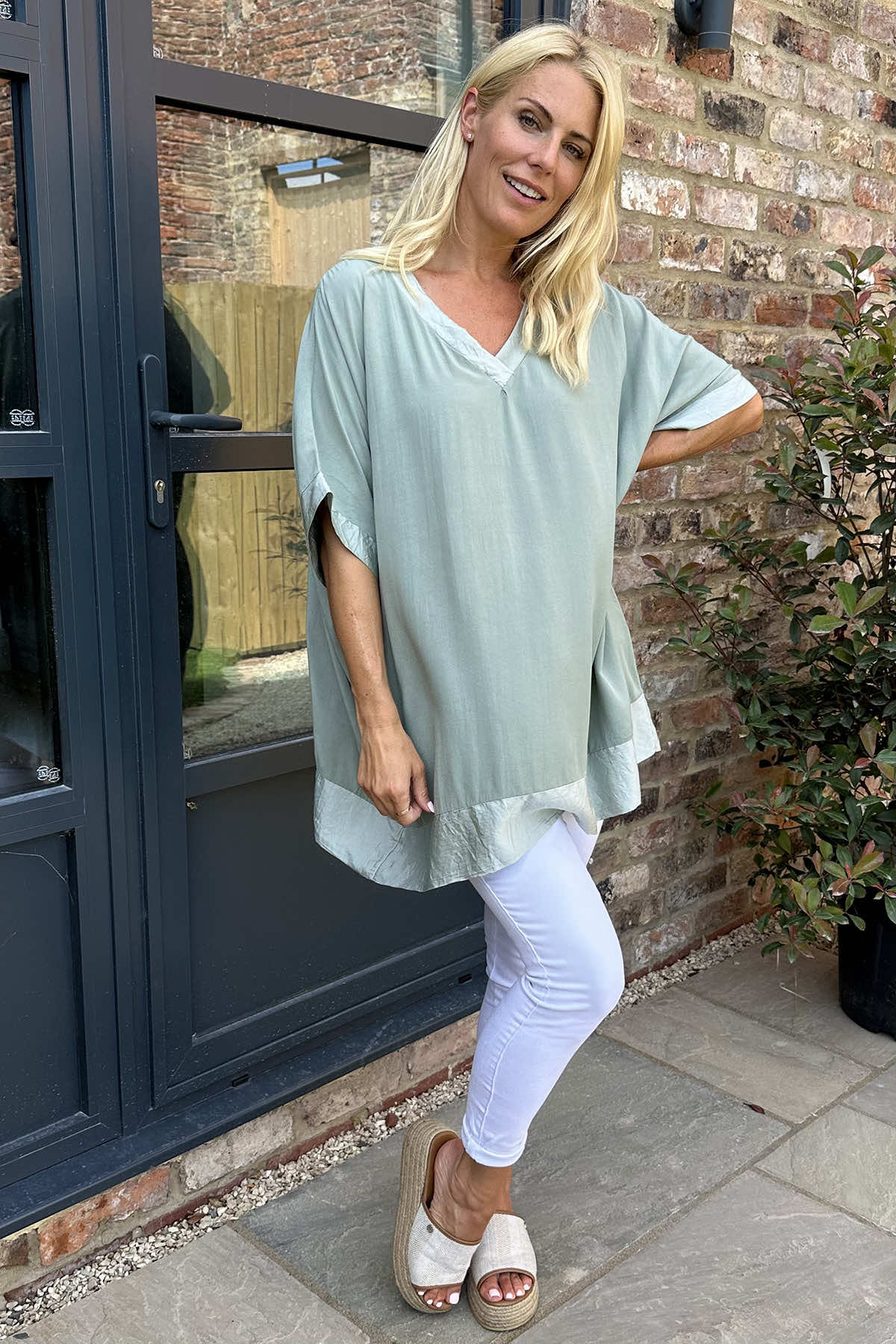 Teresa V-Neck Top Sage Green