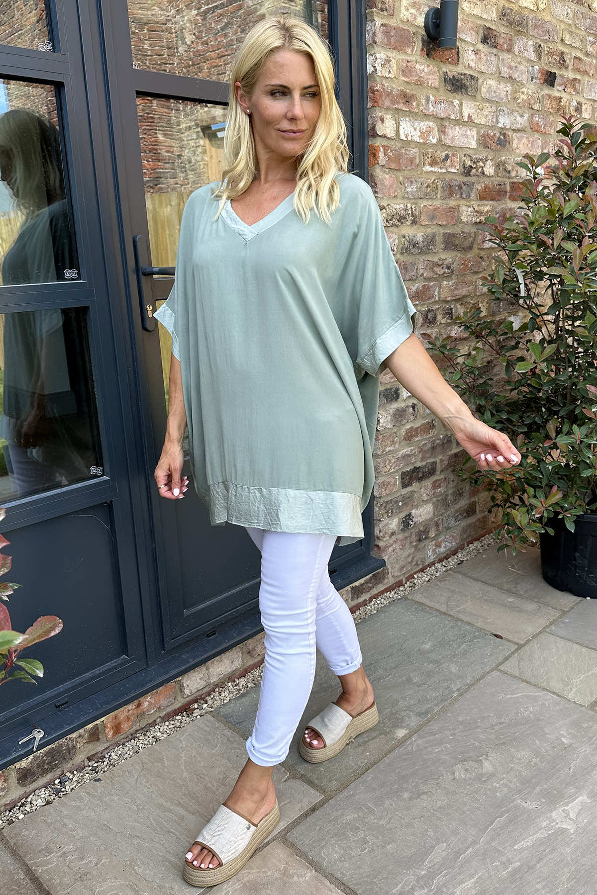 Teresa V-Neck Top Sage Green