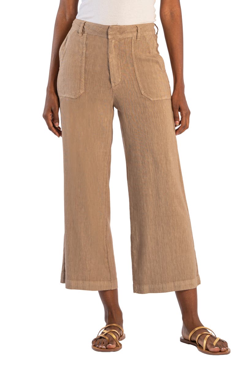 THigh Waist Crop Wide Leg Linen Blend Pants