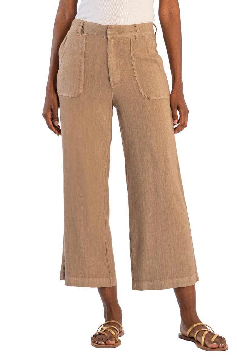 THigh Waist Crop Wide Leg Linen Blend Pants