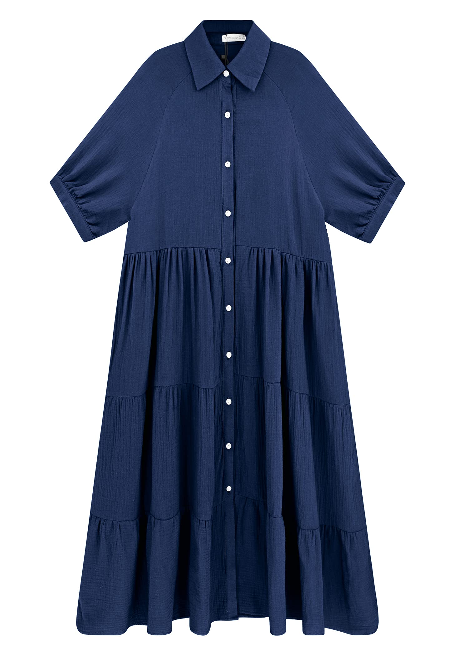 Women's summer cotton half-sleeve midi dress with pockets