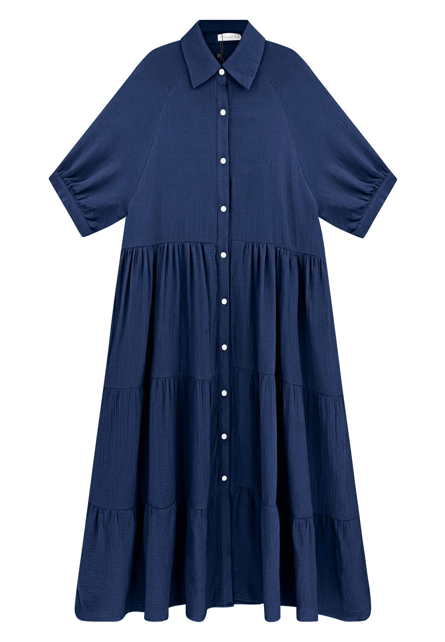 Women's summer cotton half-sleeve midi dress with pockets