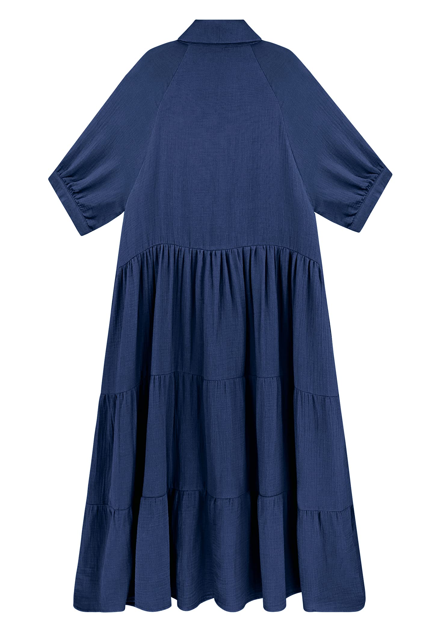 Women's summer cotton half-sleeve midi dress with pockets