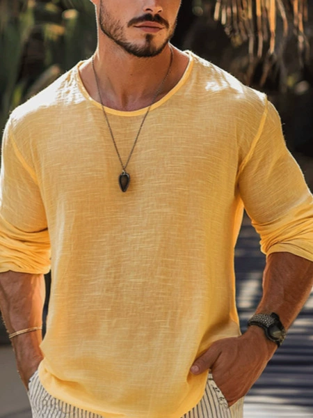 Spring Linen Men's Solid Color Breathable T-shirt