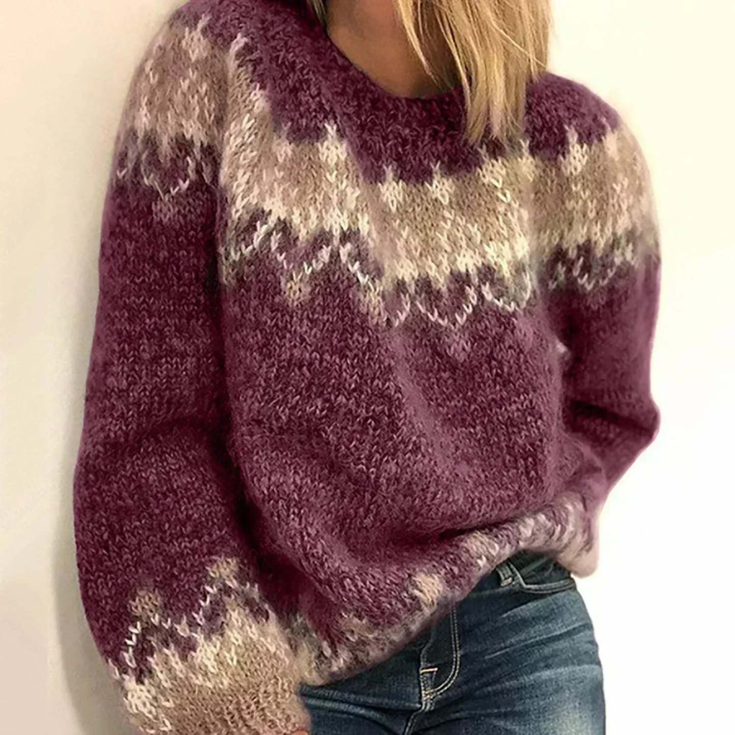 Women's comfortable jacquard cashmere sweater