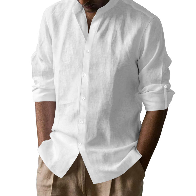 Men's Henley Collar Gentleman's Casual Linen Shirt