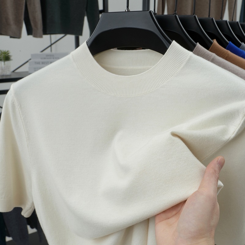 2025 Spring and Summer Men's Stand Collar Cashmere Casual T-shirt