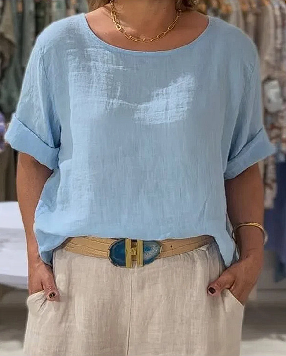 2025 New Women's Solid Color Cotton And Linen Button-Down Shirt